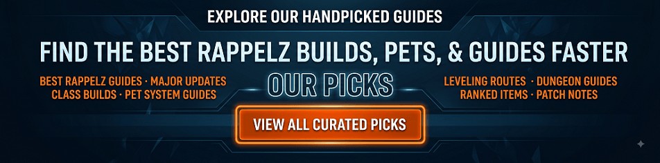 Rappelz guides hub with featured class, pet and update guides