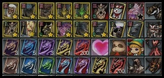 Rappelz soul taming card colors in inventory — Unique gold bordered creature cards with star ranks on Rappelz Tournament