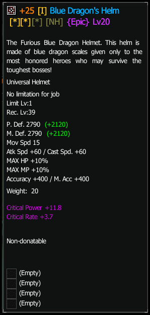 Blue Dragon Helmet stats preview