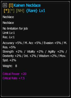 Kainen Necklace stats preview