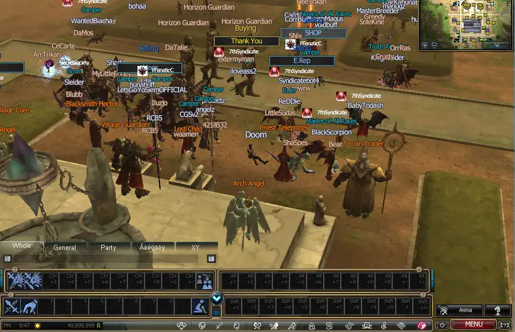 Rappelz top-down view of crowded player vendor market stalls