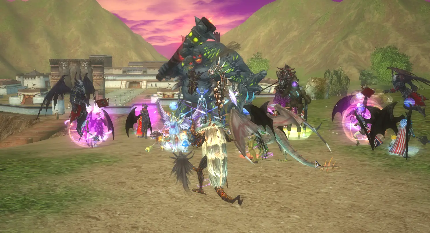 Rappelz guild raid fighting giant three-headed club boss monster