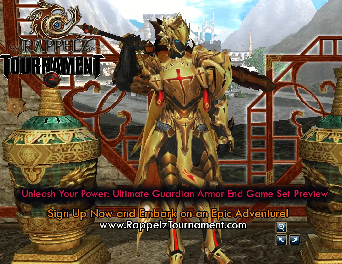 Rappelz golden Ultimate Guardian armor set preview with red cross