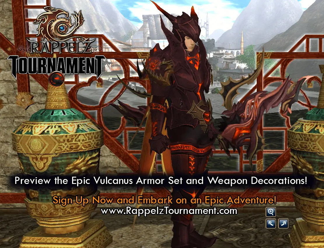 Rappelz dark red Vulcanus armor set preview on character model