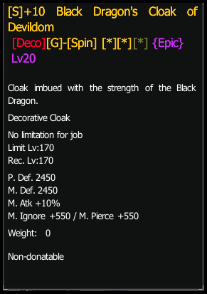 Dark Dragon's Cloak of Devildom stats preview