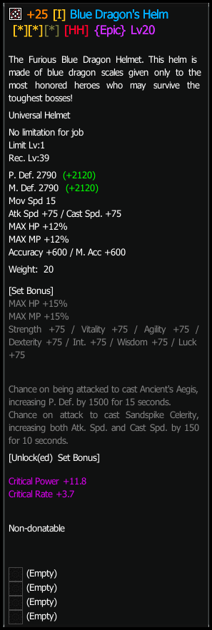 Hammered Blue Dragon Helmet stats preview