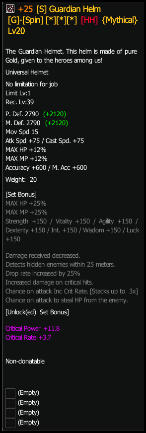Hammered Guardian Helmet stats preview
