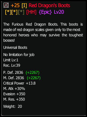 Hammered Red Dragon Boots stats preview