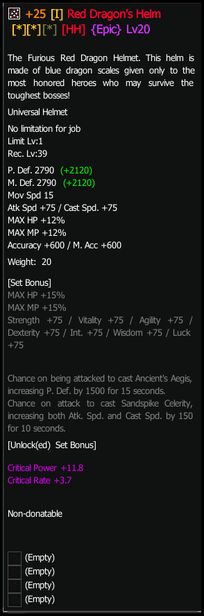 Hammered Red Dragon Helmet stats preview