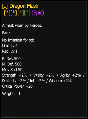 Dragon Mask stats preview