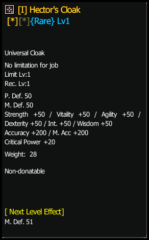 Hector's Cloak stats preview