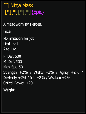 Ninja Mask stats preview