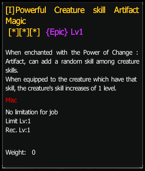 Powerful Creature Skill Artifact (Magic) stats preview