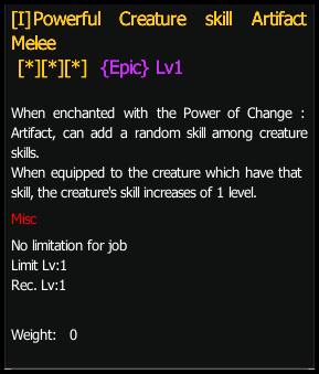 Powerful Creature Skill Artifact (Melee) stats preview