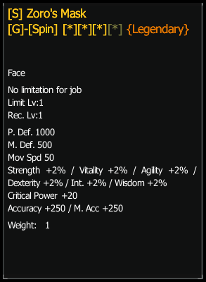 Zoro's Mask stats preview